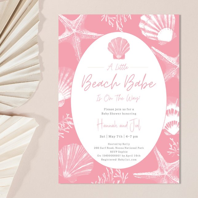 Invitation Beach Seashells Ocean Pink Girl Baby shower (Créateur téléchargé)
