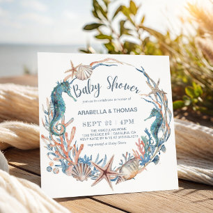 Invitation Beach Seashells Seahorse et Starfish Baby shower