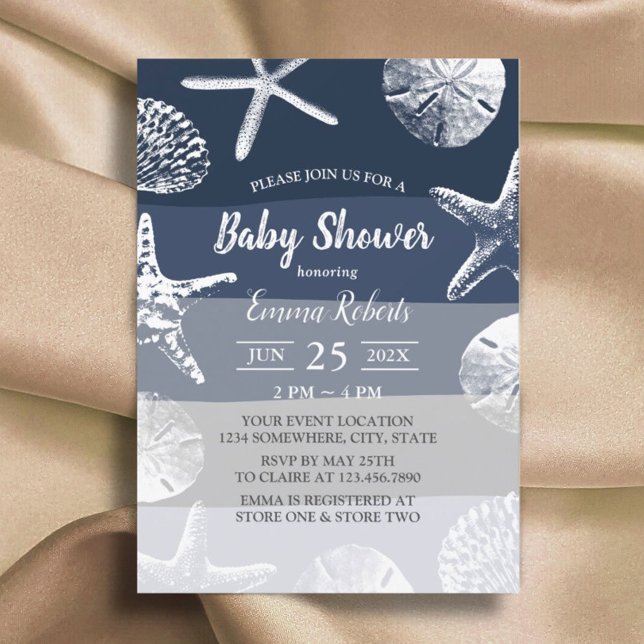 Invitation Beach Starfish & Seashs Marine Baby shower bleu (Créateur téléchargé)
