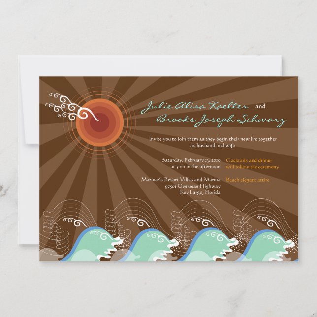 Invitation Beach Summer Cool Waves Brown Sun Wedding Invite (Devant)