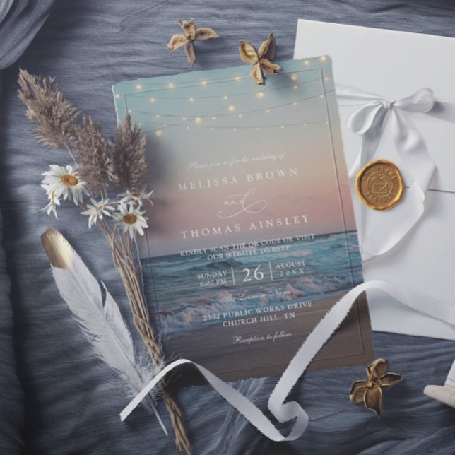 Invitation Beach Sunset Elegant Destination QR Code Wedding (Créateur téléchargé)