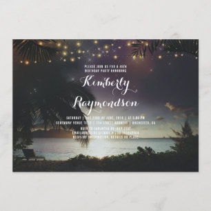 Invitation Beach Sunset Lights Tropical Birthday Party