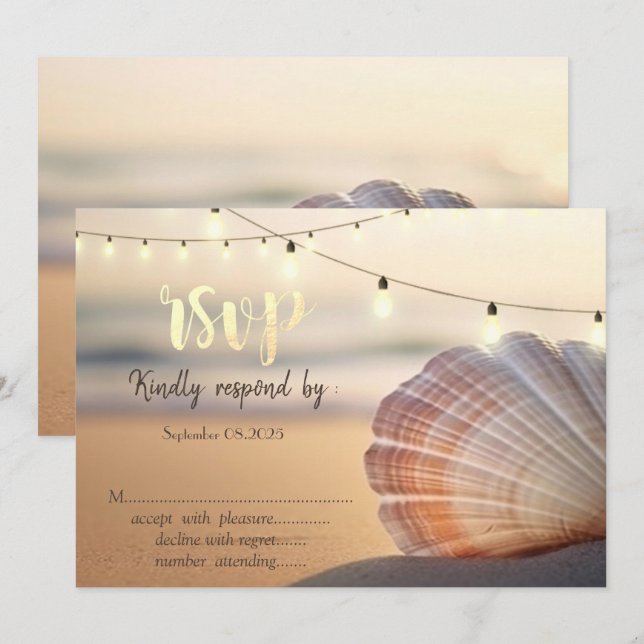 Invitation Beach Sunset Seashell RSVP (Devant / Derrière)
