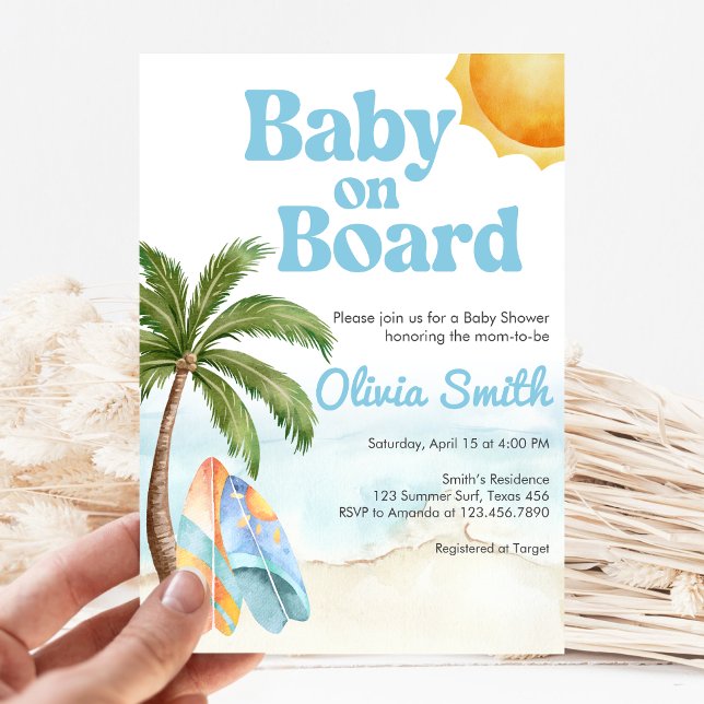 Invitation Beach Surf Baby on Board Baby Shower (Baby on Board Baby Shower Invitation)
