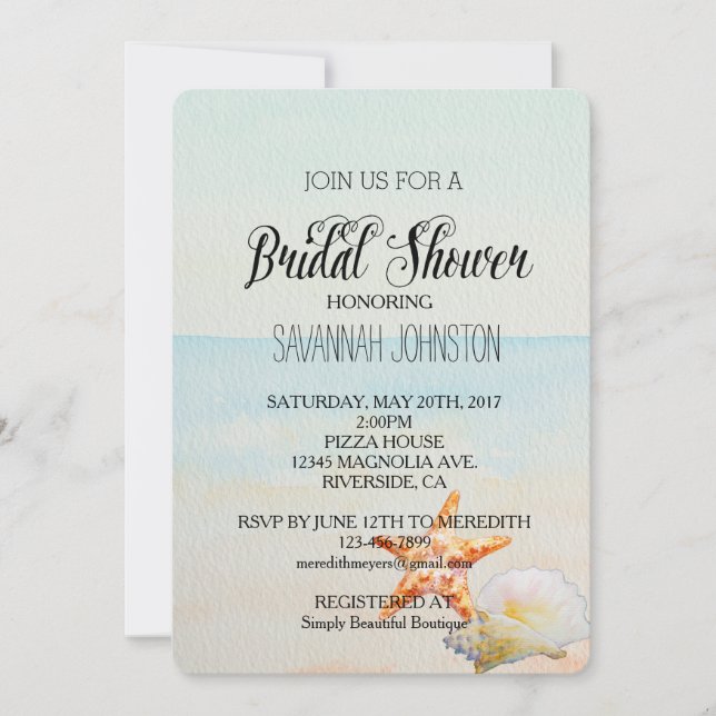 Invitation Beach Tropical avec douche de nuptiale Starfish (Devant)