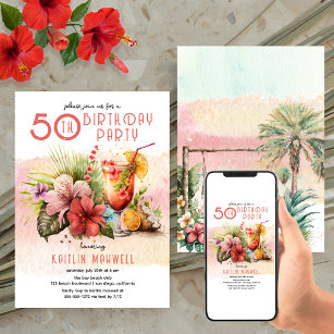 Invitation Beach Tropical Cocktails 50e anniversaire