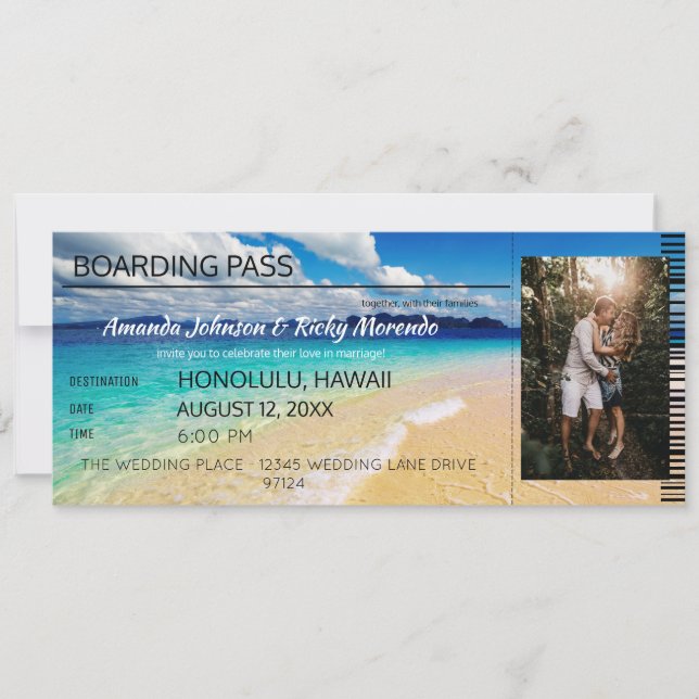 Invitation Beach Tropical Destination Mariage avec photo (Devant)