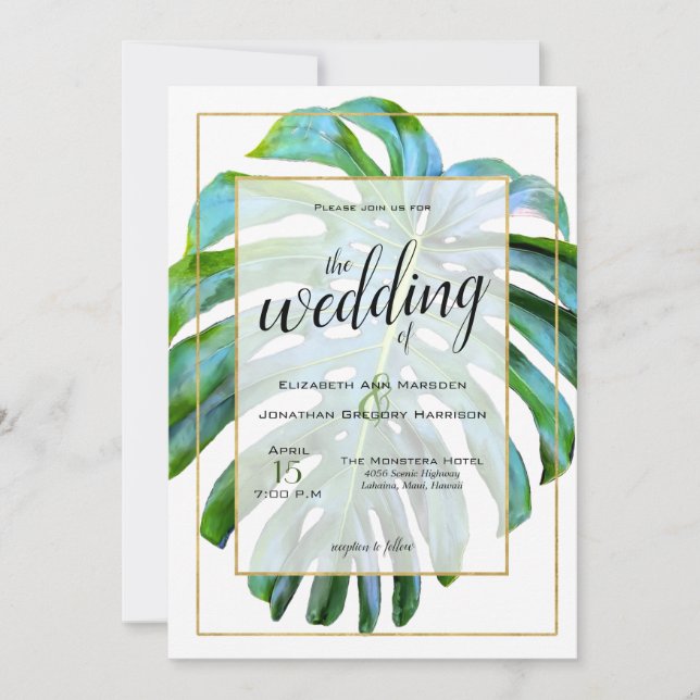 Invitation Beach Tropical Hawaii Leaf Photo Mariage de verdur (Devant)