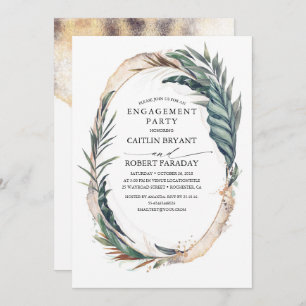 Invitation Beach Tropical Palm Feuilles Gold Engagement Party