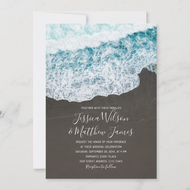 Invitation Beach Wave Ocean Destination Mariage nautique (Devant)