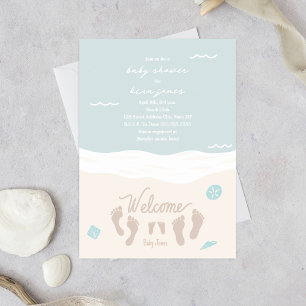 Invitation Beach Waves Empreintes Baby shower Blue Boy