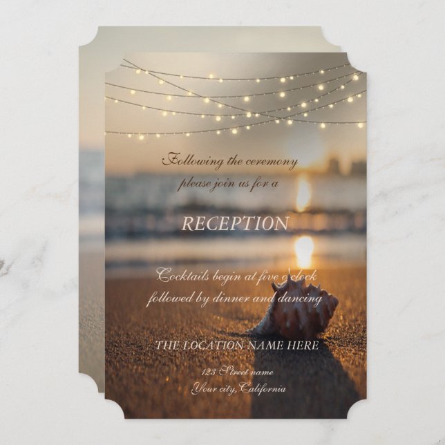 Invitation Beach Wedding Sunset Seashell Réception (Devant / Derrière)