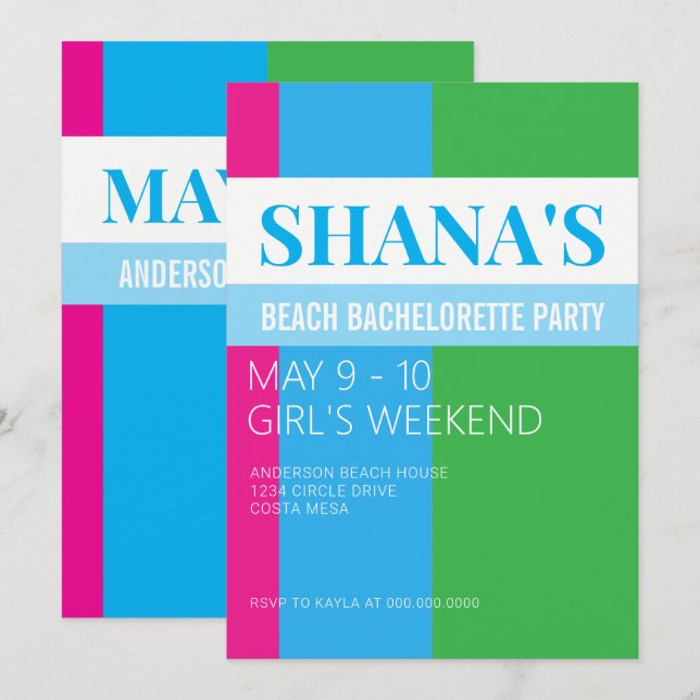 Invitation Beach Weekend Bachelorette Party  (Devant / Derrière)