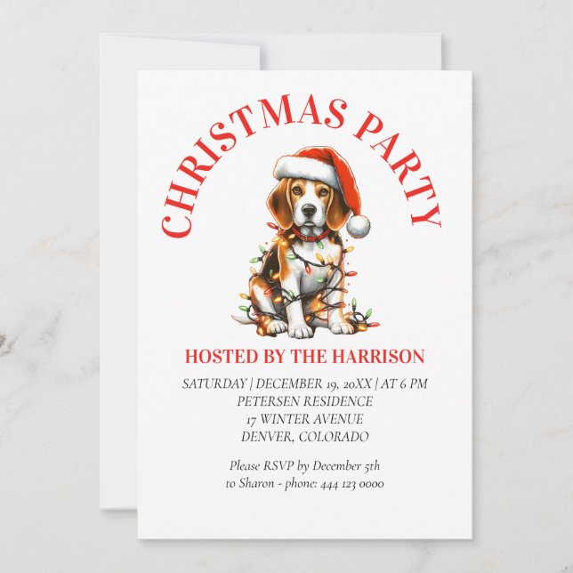 Invitation Beagle Canine Retro Aquarelle Noël (Devant)