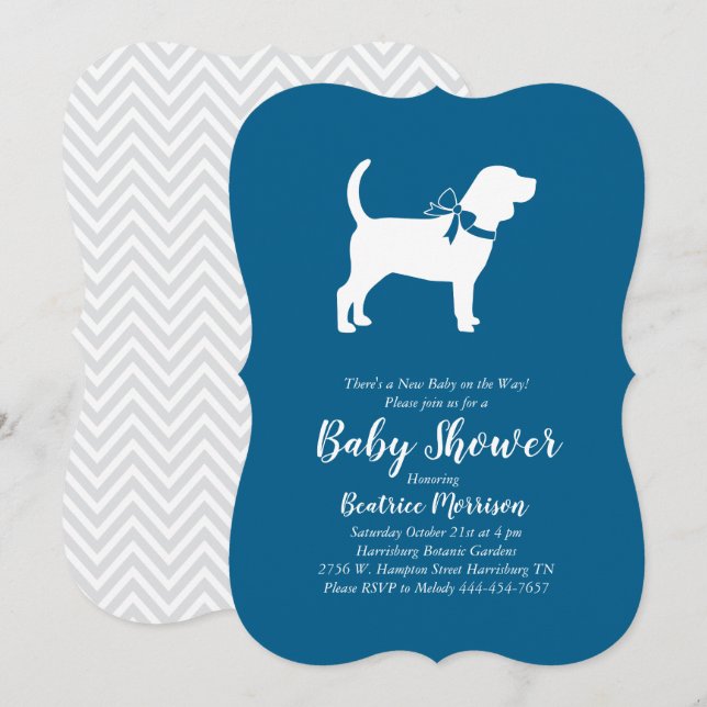 Invitation Beagle chien Baby shower bleu garçon (Devant / Derrière)