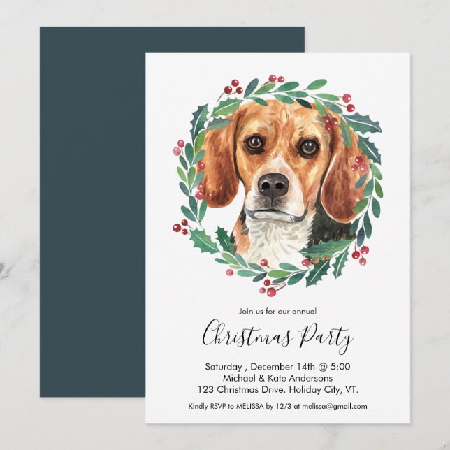 Invitation Beagle Chien Élégante fête de Noël (Devant / Derrière)
