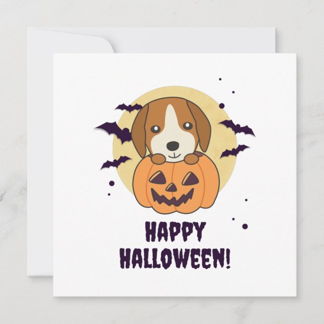 Invitation Beagle Dans Citrouille Doux Chiens Joyeux Hallowee (Devant)