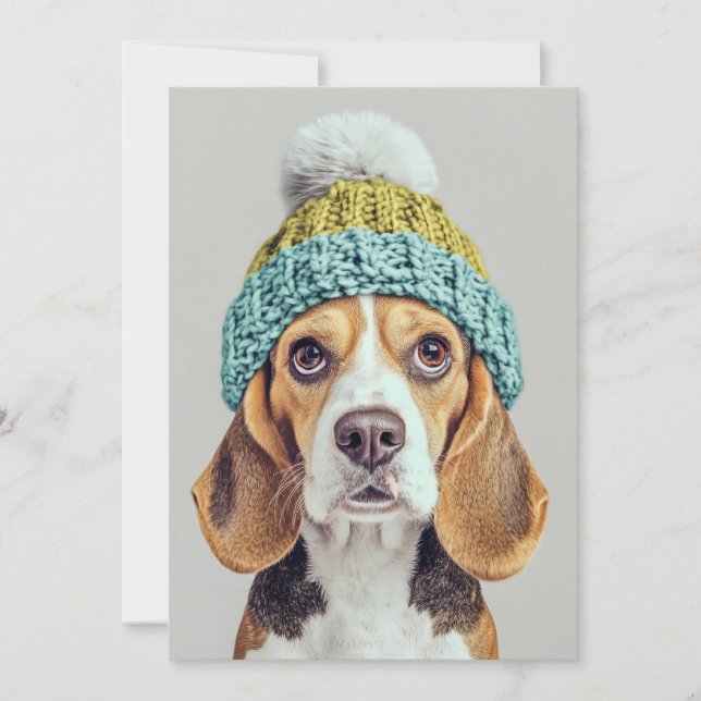 Invitation Beagle douillet dans un Casquette Knit d'hiver (Devant)