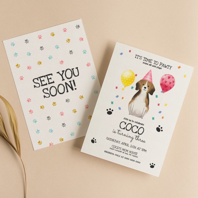 Invitation Beagle laisse Pawty Chien Chien Chien Puppy Annive (Créateur téléchargé)