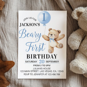 Invitation Béaire Bleu Teddy Premier anniversaire