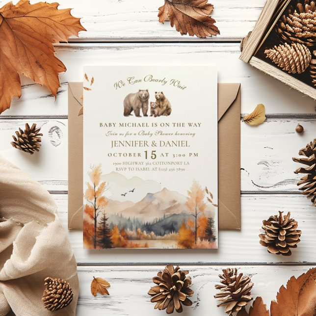 Invitation Bear Adventure Fall Mountains Baby shower neutre (Créateur téléchargé)