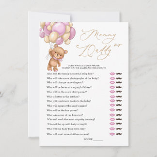Invitation Bear Baby Shower Game Guess Who Mommy or Daddy