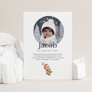 Invitation Bear Balloon Santa Hat - Photo Anniversaire