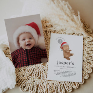 Invitation Bear Balloon Santa Hat photo premier anniversaire