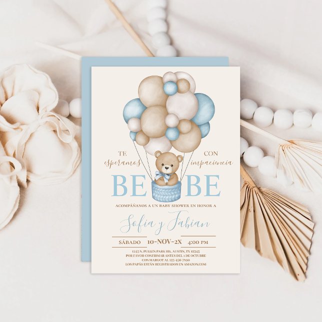 Invitation Bear Balloons garçon Baby shower espagnol Invitati (Créateur téléchargé)