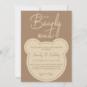 Invitation Bear Bearly Wait Baby shower Brown ivoire moderne