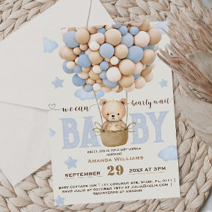 Invitation Bear Bearly Wait Blue Baby Boy Douche