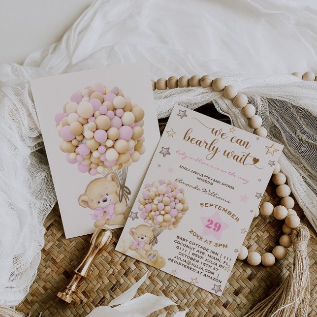 Invitation Bear Bébé rose Fille Baby shower Vintage (Créateur téléchargé)