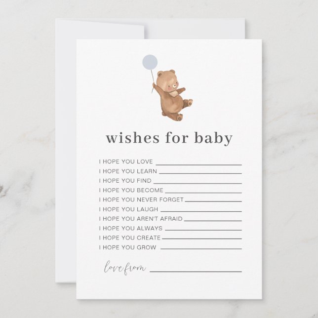 Invitation Bear Blue Balloon Wives for Baby Card (Devant)