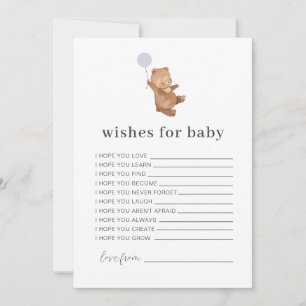 Invitation Bear Blue Balloon Wives for Baby Card