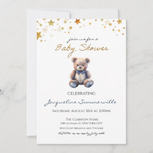 Invitation Bear Blue Bow Cravate Baby shower C'est un garçon