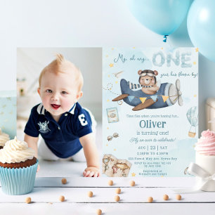 Invitation Bear Blue Plane Time Vol Un 1er anniversaire Photo