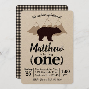 Invitation Bear Boy Premier anniversaire Lumberjack Kraft