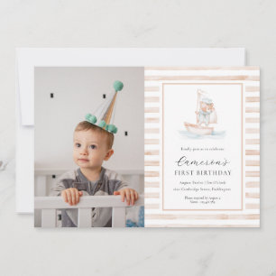 Invitation Bear de voile Tan Stripe photo premier anniversair