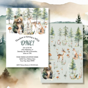 Invitation Bear Deer Forest Woodland Cute Animaux Anniversair