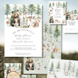 Invitation Bear Deer Forest Woodland Cute Animaux Baby shower