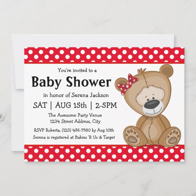 Invitation Bear en peluche mignonne avec Baby shower Pois (Devant)