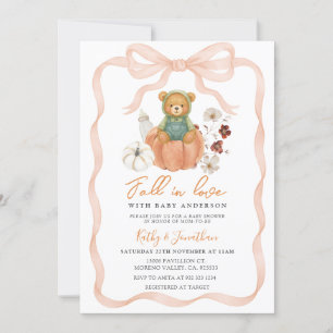 Invitation Bear Fall in Love Bow Citrouille Baby shower