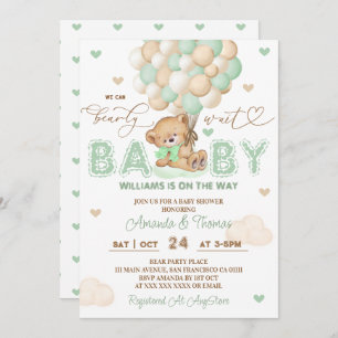 Invitation Bear Green Balloons Genre Baby shower Neutre