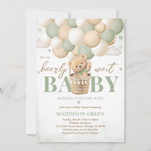 Invitation Bear Green Hot Air Baby shower