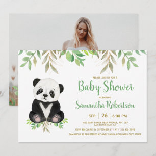 Invitation Bear Greenery Genre Neutre Baby shower Photo