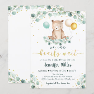 Invitation Bear Greenery Or Genre Baby shower neutre