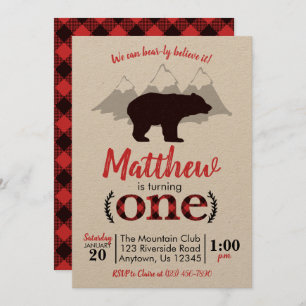 Invitation Bear Lumberjack Boy Premier anniversaire