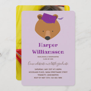 Invitation Bear Purple Photo Kindergarten Graduation