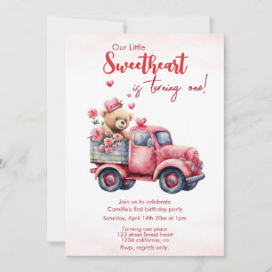 Invitation Bear Red Hearts Camion Anniversaire
