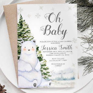Invitation Bear Winter Snowflakes Baby shower de Noël